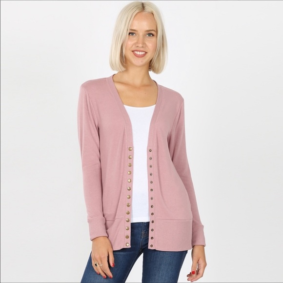 Sweaters - Blush Long Sleeve Snap Button Cardigan